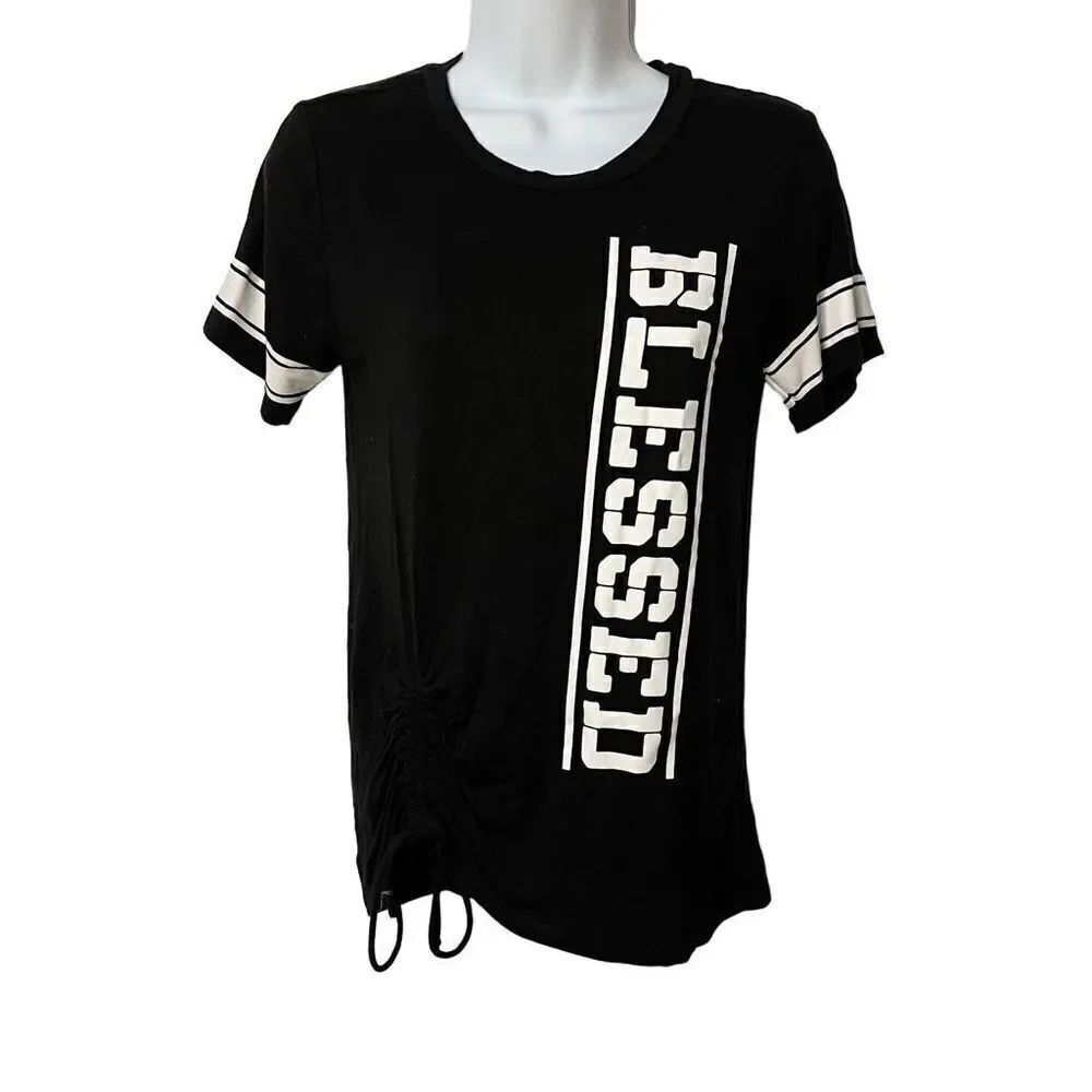 🔥4/$25 No Boundaries Junior’s “Blessed” Side Cinch Tee Shirt Black White